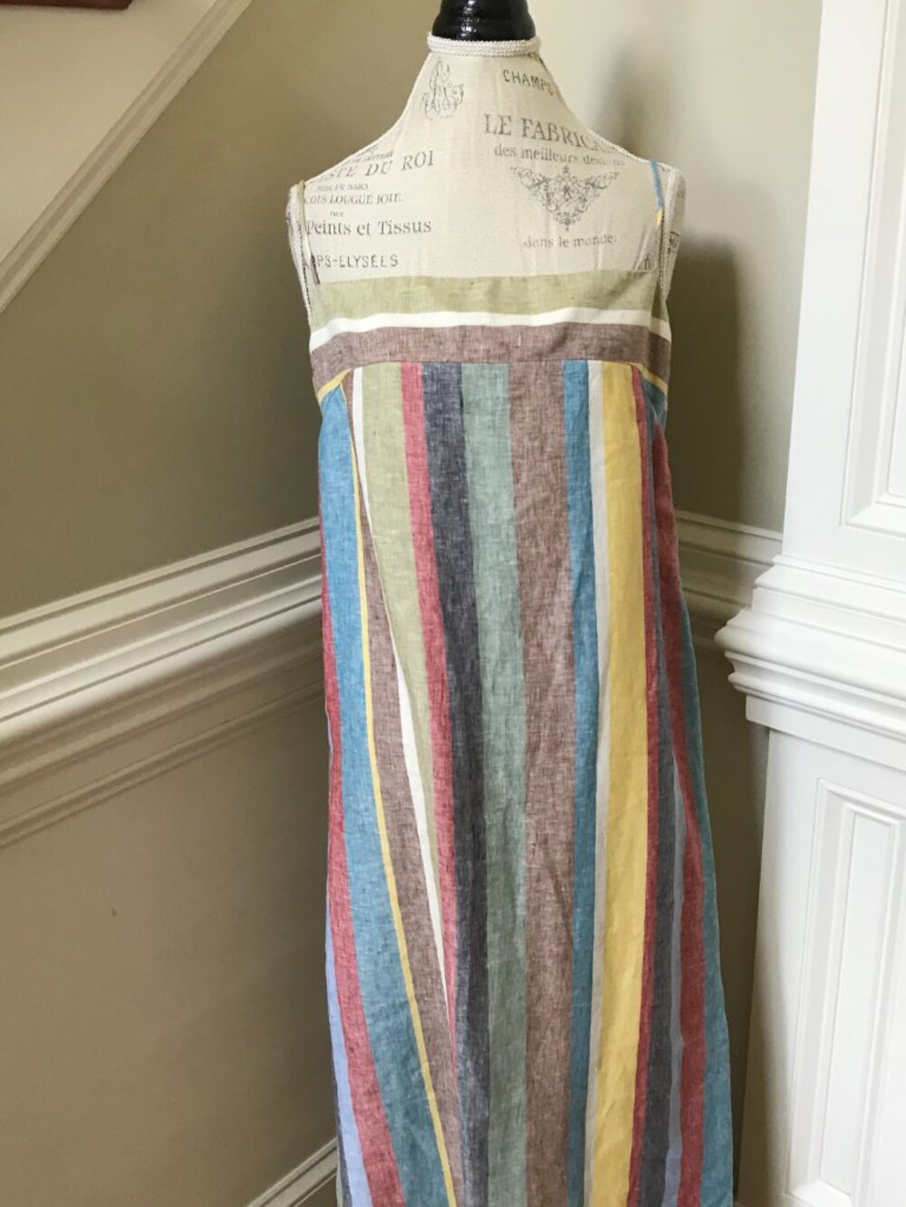Staud Laura Linen Stripe Maxi Dress Womens Large Green Blue Sleeveless Rainbow - Picture 5 of 13